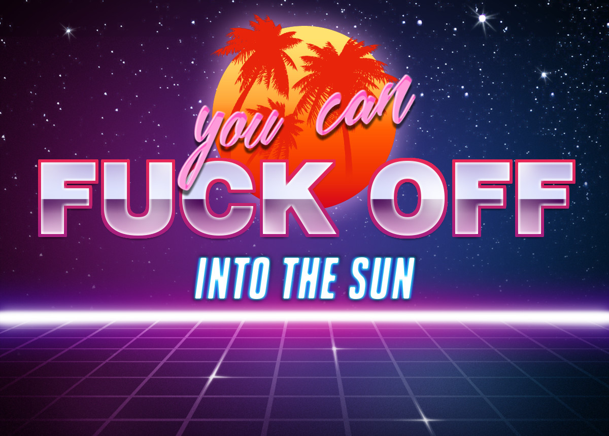 retro vaporwave, sun with palm trees, starry sky