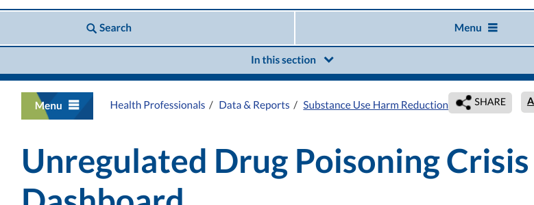 a screenshot of the BCCDC page titled Unregulated Drug Poisoning Crisis Dashboard